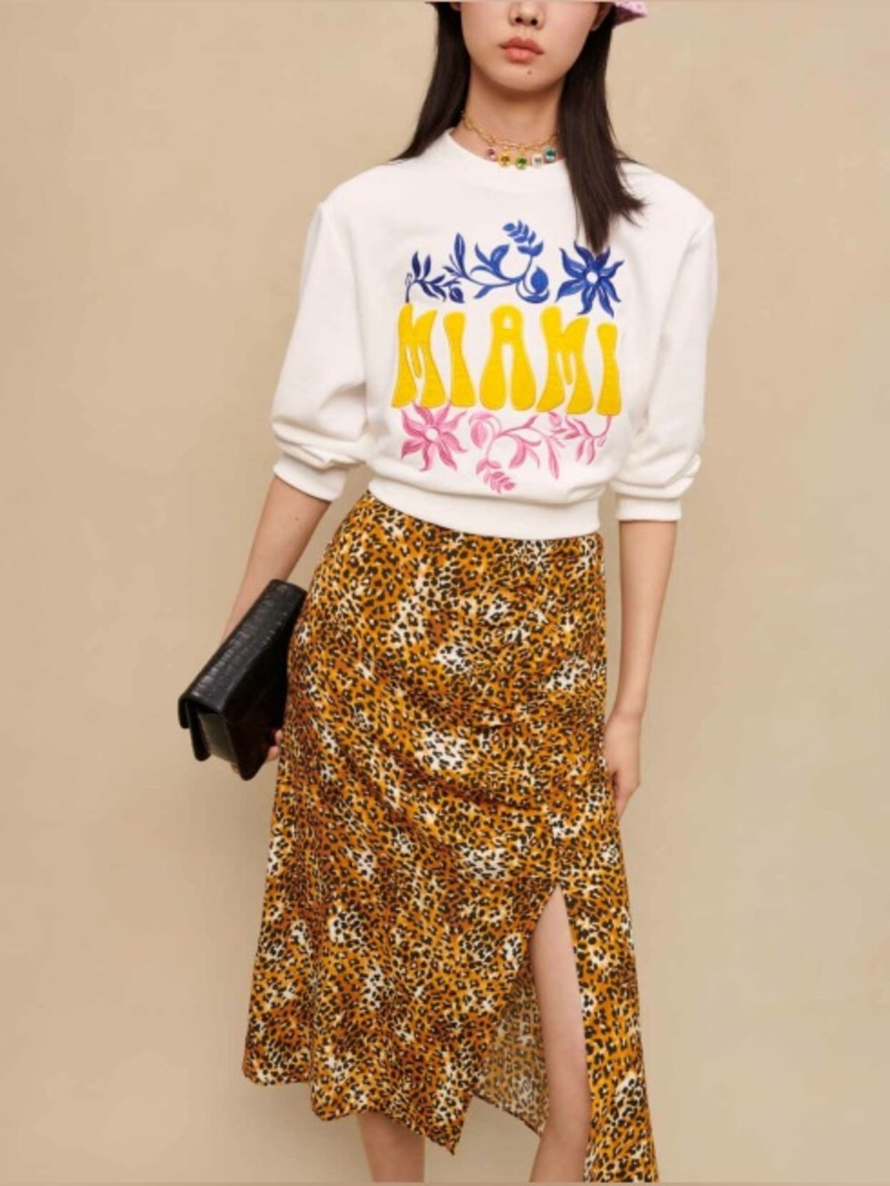 NWT Maje Leopard Print Ruched Midi Skirt Size 42 Animal Print $345